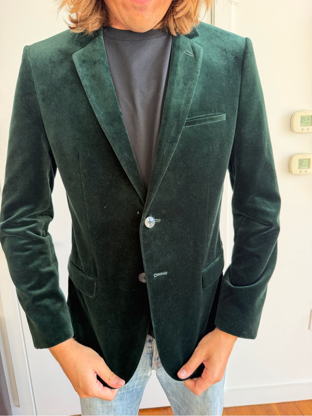 Hugo Boss Dark Green Velvet Blazer - Tailored Single-Breasted Jacket